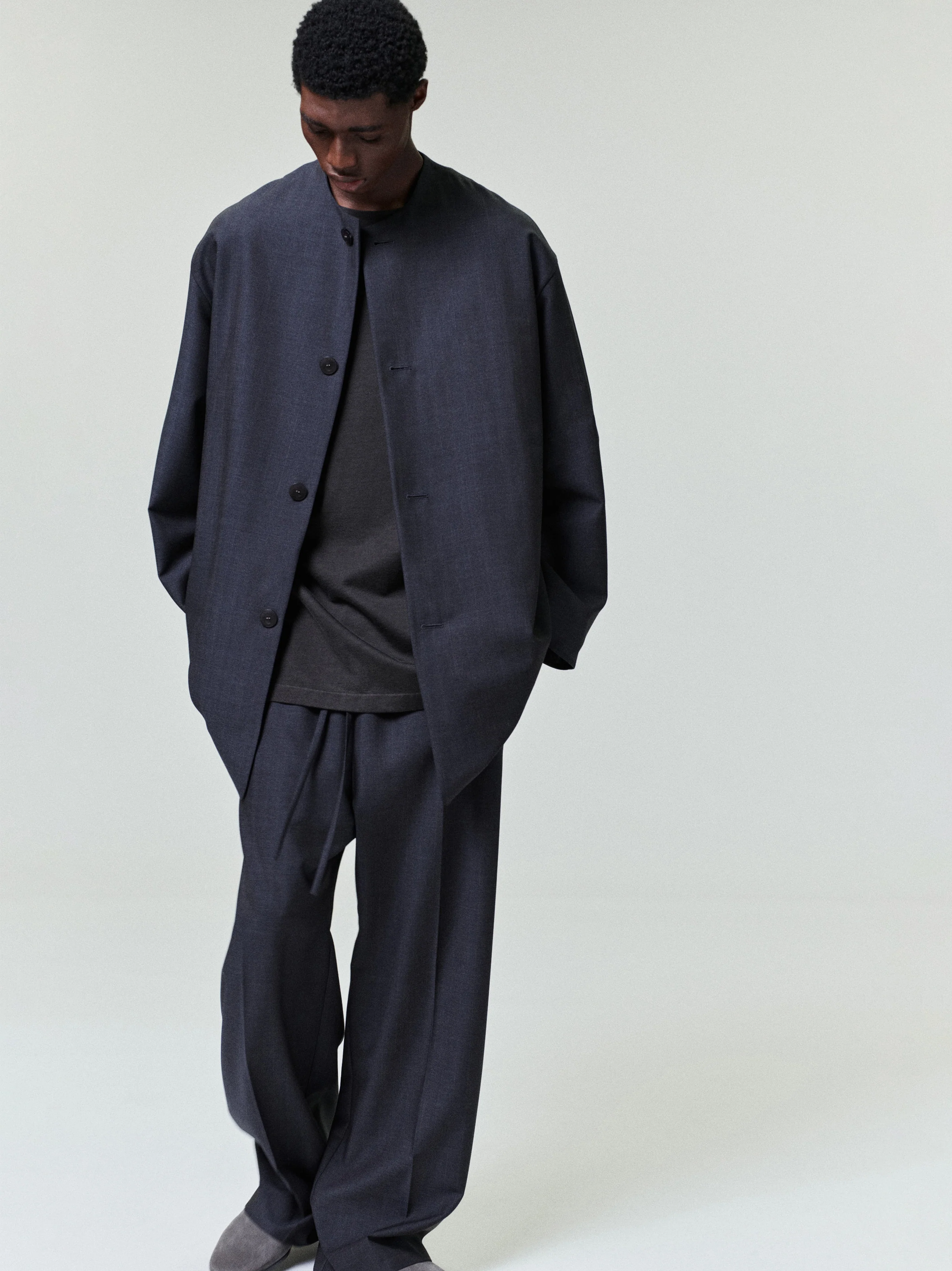Striped Wool Wide Leg Drawstring Pants